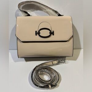 NWT Elegant Cream Patent Vegan Leather Spacious Handbag